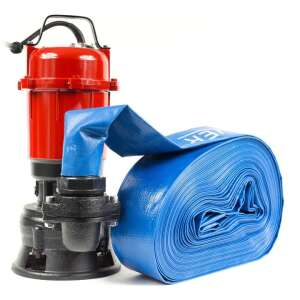 WQD-3000W merülő szivattyú szennyvízhez, öntöttvas házban, úszókapcsolóval, 100m 2" tűzoltó tömlővel, csatlakozókkal - Öntözés