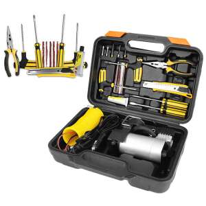 Lider 12V autógumi pumpa készlet 7 tartozékkal, zseblámpa és tok - Kompresszor