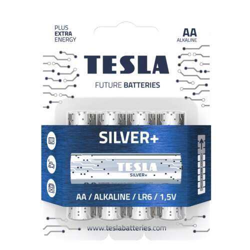 4 pack of Tesla Silver+ AA alkaline batteries, LR6, 1.5V