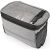Angled view of Sahoo gray handlebar bike bag with transparent phone pocket