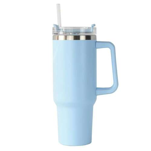 Babakék rozsdamentes acél utazóbögre fogantyúval és fedéllel, 1200 ml