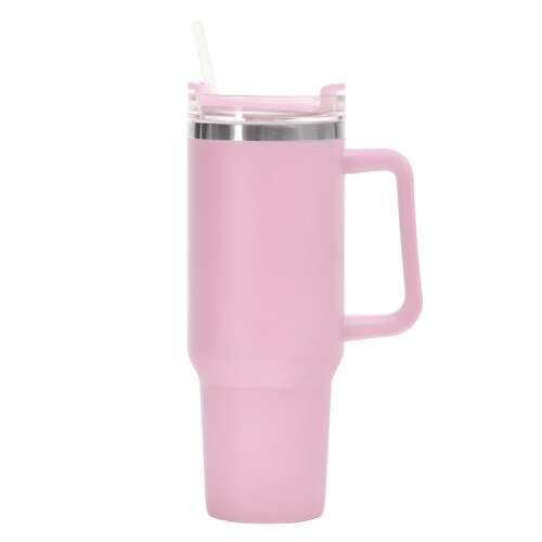 Rosa 1200 ml Edelstahl-Reisebecher mit Griff und Strohhalm