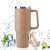 Brown stainless steel travel mug with handle, lid, and straw, 1200 ml capacity, keeps drinks cold