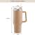 Brown stainless steel travel mug with handle and lid, 1200 ml capacity, 9.8 cm diameter, 26.4 cm height