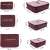 6 piece burgundy travel organizer set for suitcases with size information
