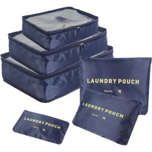 6 piece dark blue travel organizer set with mesh top for easy viewing of contents, includes laundry pouches - Luggage organizer