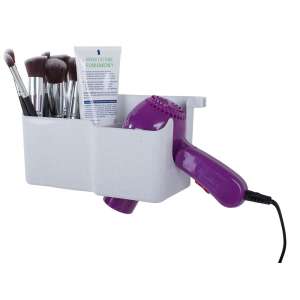 Suport de perete pentru uscător de păr cu raft și organizator de cosmetice pentru baie 109454120 - Accesorii baie