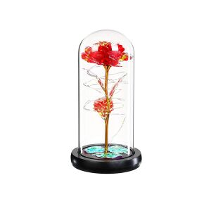 Trandafir roșu etern în cupolă de sticlă cu lumini LED, cadou pentru femei, izolat - Idee de cadou pentru Valentine's Day