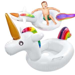 Colac de înot pentru bebeluși în formă de unicorn cu un bebeluș așezat înăuntru, vedere laterală - Colaci de înot