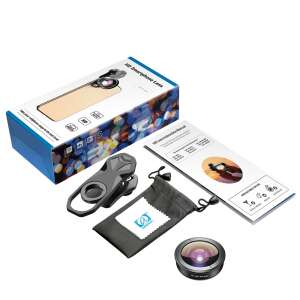 Lentilă grandangulară Apexel 170 de grade pentru telefoane iPhone și Android, include clip, husă, cârpă de curățare și manual de instrucțiuni - Lentile / obiective pentru telefoane moblle