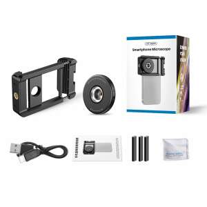 Set microscop pentru smartphone Apexel cu lentilă de 100x, clip pentru telefon, lumină LED, cârpă de curățare, cablu USB, distanțiere, manual de utilizare - Lentile / obiective pentru telefoane moblle