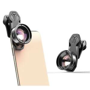 Apexel 10x Macro Lens attached to a smartphone, close-up view of the lens - Mobile Phone Lens Attachment