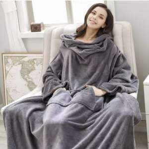 Világosszürke kapucnis takaró köntös ujjakkal, tökéletes a kanapén való pihenéshez - Férfi köntös