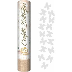 Fehér pillangós konfetti ágyú - 30 cm