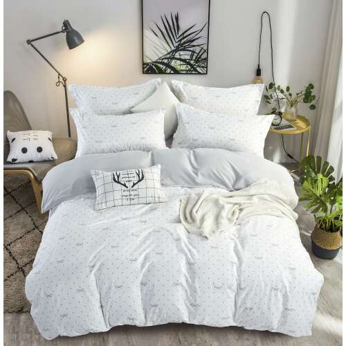 Apró masnis 3 részes ágyneműhuzat - Fehér, fehér ágyneműhuzat szett apró szürke masnival