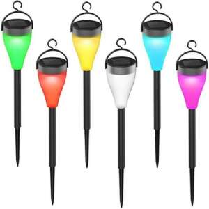 Individuell installiertes Solar-RGB-LED-Lampenset - inklusive Erdspieß und Aufhänger - 6er-Pack