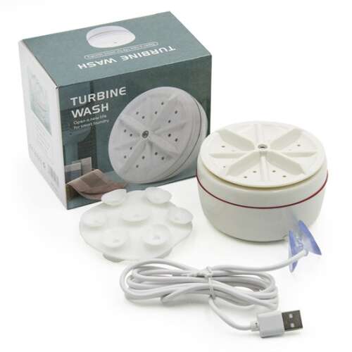 Hordozható ultrahangos mini mosógép turbina szívókorongokkal, USB kábellel és csomagolással