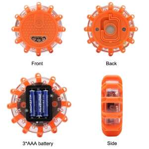 Lumină de siguranță LED cu 12 LED-uri roșii și 3 LED-uri albe, bază magnetică, 3 baterii AAA necesare - Triunghiuri reflectorizante