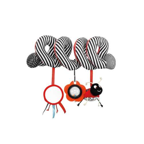 Crno-bijela plišana spirala za dječja kolica s bubamarom i ogledalom