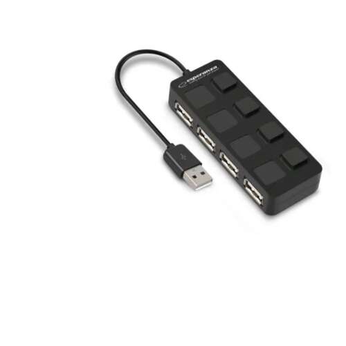 Esperanza 4-portowy koncentrator USB 2.0 z przełącznikami zasilania, czarny