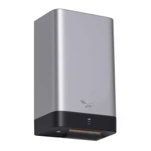 Sušič rúk Aike Slim Mini v striebornej farbe, kompaktný a štýlový automatický sušič rúk do kúpeľní - Alpha