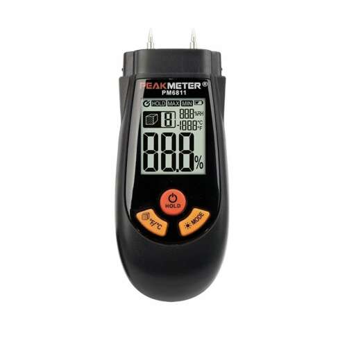 PEAKMETER PM6811 professzionális fa nedvességtartalom mérő, digitális kijelző, méri a nedvességtartalmat a fában, kartonban és más anyagokban