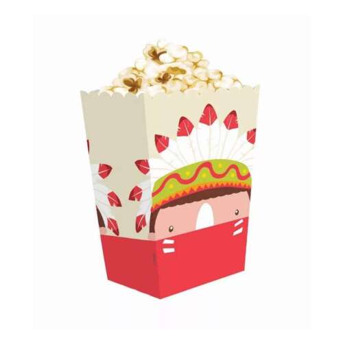 Godan Indiános Party recipient pentru popcorn, 4 bucati, recipient rosu si alb pentru popcorn cu tematica indiana