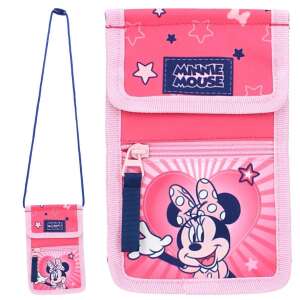 Ružová Minnie Mouse peňaženka na krk s hviezdami a mašľami, uzatváranie na zips, viacero priehradiek, DISNEY - Detské peňaženky