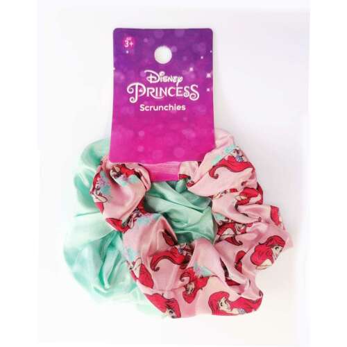 Disney Princess Ariel Scrunchies, 2-pak, różowe i zielone gumki do włosów z nadrukiem Ariel