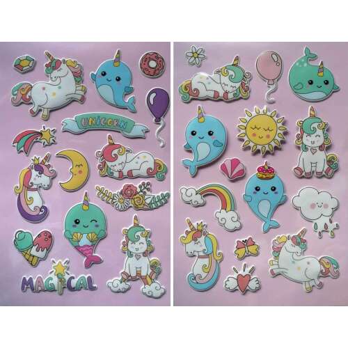 Einhorn Puffy Schwamm Aufkleber Set - 2er - 30 Stk