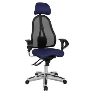 Topstar Sitness 45 ergonomic office chair with adjustable headrest, armrests, and height, dark blue mesh back and seat - Office chair