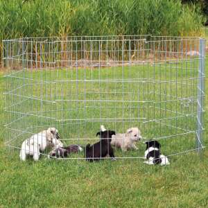 Trixie Kutyaovi kutyakifutó, bővíthető fém kutyakifutó kölyökkutyák számára, 154 cm átmérő, 91 cm magas, 8 panel, ajtóval, nyitott aljjal, galvanizált fém - Kutya kennel & Kifutó