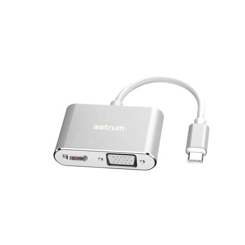 Astrum DA660 Type-C - HDMI + VGA 4K 30HZ 15cm adaptér strieborný