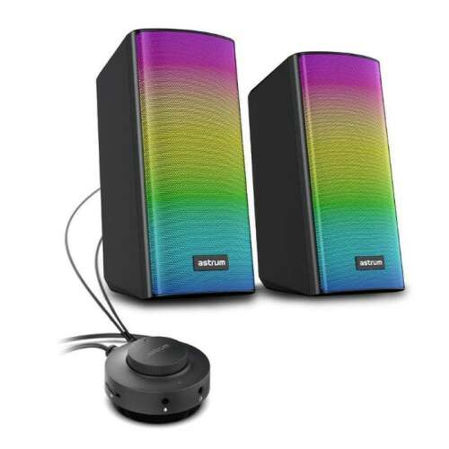 Difuzoare pentru computer Astrum SU030 2.0 canale RGB cu alimentare USB, control al volumului și intrare AUX