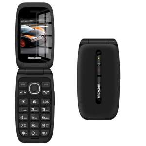 Telefon komórkowy Maxcom MM828 4G Dual SIM z dużymi przyciskami, czarny, widok z przodu i tyłu - Telefon komórkowy