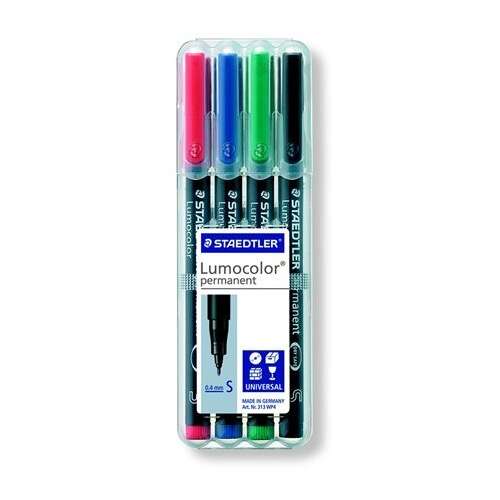 Staedtler Lumocolor permanentné fixky, 4-balenie, červená, modrá, zelená, čierna, 0,4 mm