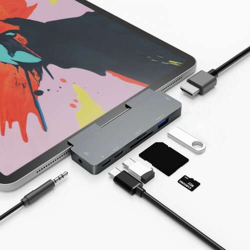 IKATAK 7 az 1-ben USB-C Hub adapter iPad Pro-hoz, HDMI, USB 3.0, SD, TF, audio és 2 USB-C porttal