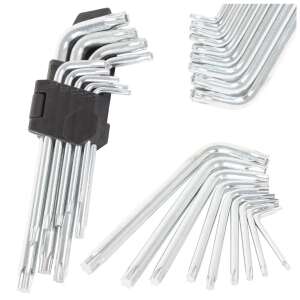 Комплект от 9 ключа Torx в пластмасова кутия, размери 1,5-10 mm, сребърен, универсален - Ключ Imbus