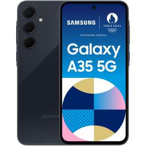 Samsung Galaxy A35 5G smartphone, front and back view, dark blue color - Samsung Mobile Phone