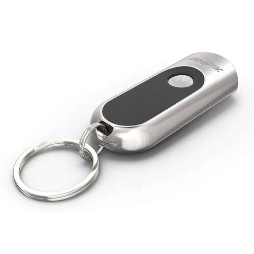 Latarka do kluczy Energizer Touch Tech, srebrna, z czarnym przyciskiem, widok pod kątem