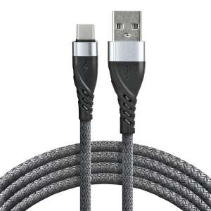 everActive geflochtenes USB-C Daten- und Ladekabel 3A 1 m, graues geflochtenes Kabel mit USB-C und USB-A Steckern - EverActive