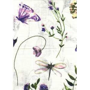 Fehér pamut baba köpöly kendő virágmintával, pillangókkal és szitakötőkkel - Textil pelenka