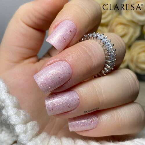 Claresa Power Base 09 UV/LED lakier hybrydowy, różowy glitter, baza pod lakier, naturalny wygląd paznokci, manicure francuski, paznokcie babyboomer