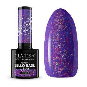 Claresa Rainbow Jello Base Violet UV/LED zselélakk, könnyű festési rendszer, ibolya szín csillogással - Műköröm alapozó & fedő zselé