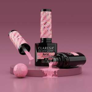 Claresa Base Power 19 UV/LED gel de unghii, roz cu sclipici iridescent, sistem de aplicare ușor - Unghii artificiale cu gel