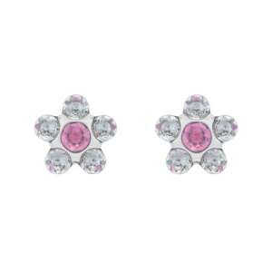 Rózsaszín margaréta fülbevaló, nikkelmentes, orvosi fém, kristály, natur szín - Nono