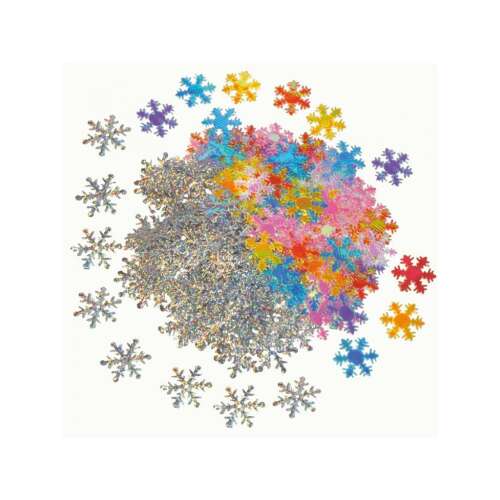 PlayBox: 500 db-os hópehely flitter szett, ezüst, arany, réz, rózsaszín, sárga, sötétkék, világoskék, lila, 25-28 mm