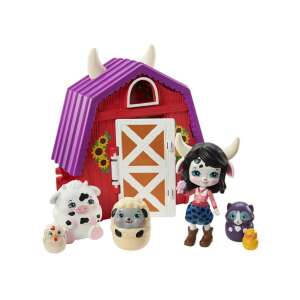 Setul Enchantimals Secret Bestie cu păpușa Cambrie Cow și casă la fermă, include 6 prieteni surpriză de animale - Mattel Figurine de basm