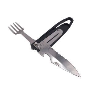 Set tacamuri pentru camping si drumetii, cutit si furculita, tip briceag, 16 cm, negru 136293037 - Tacâmuri