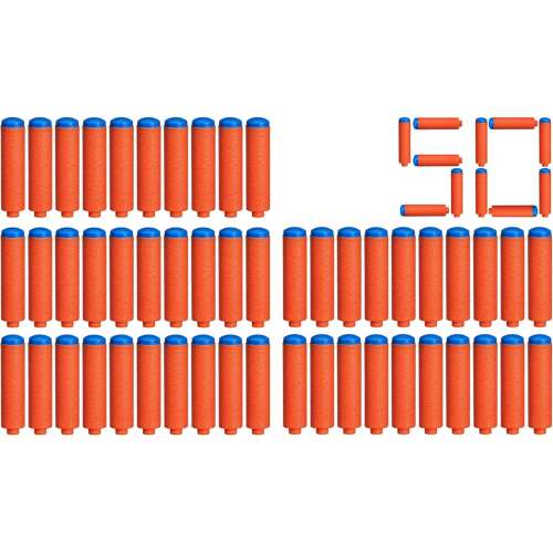 50 kusov Nerf N1 šípov, oranžové s modrými hrotmi